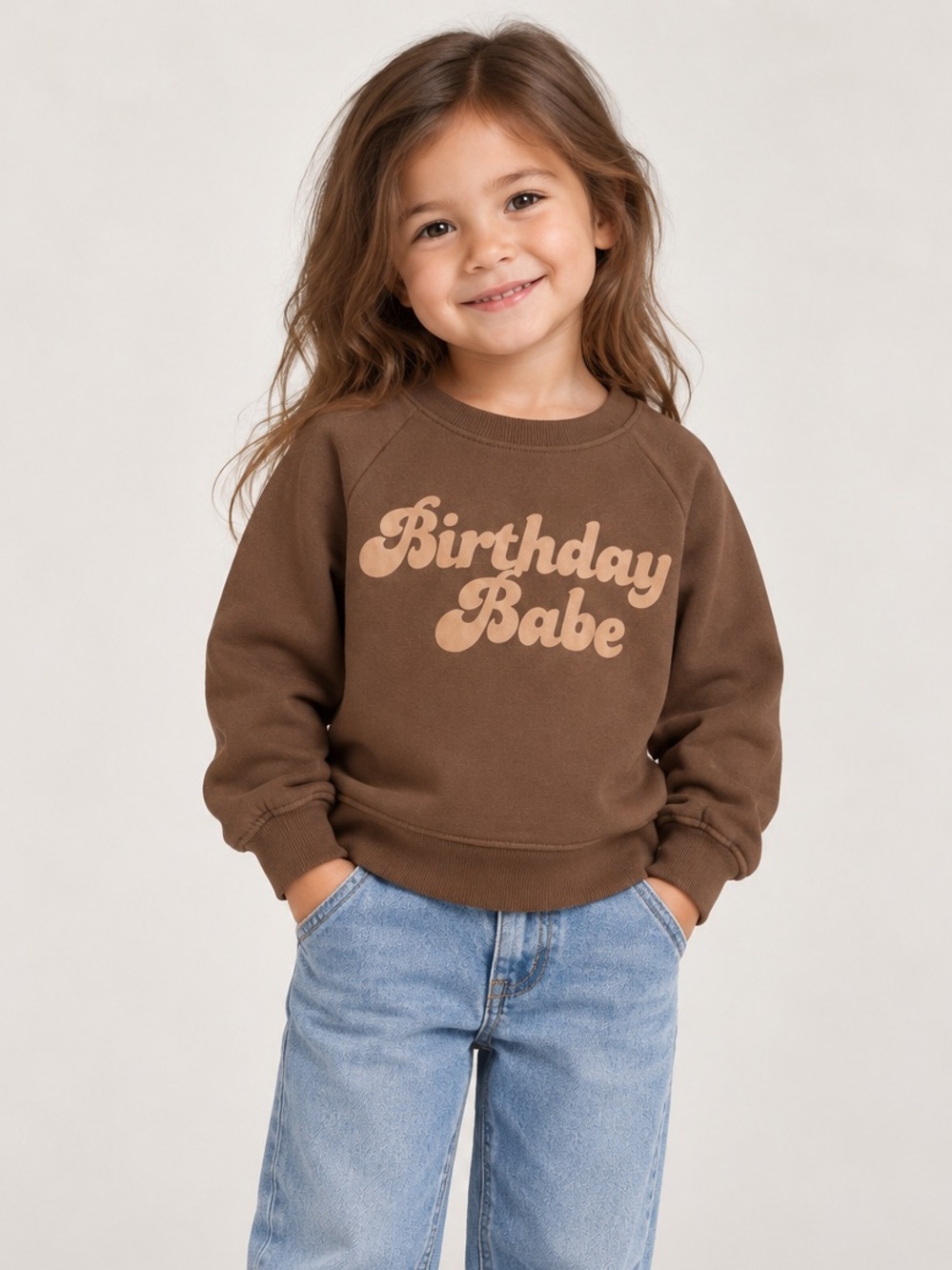 Colored Organics Birthday Babe Sweatshirt Toddler Girls 4T Brown Pullover